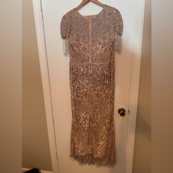 Mac Duggal Beaded Embellished short sleeve gown - Picture 5 of 11